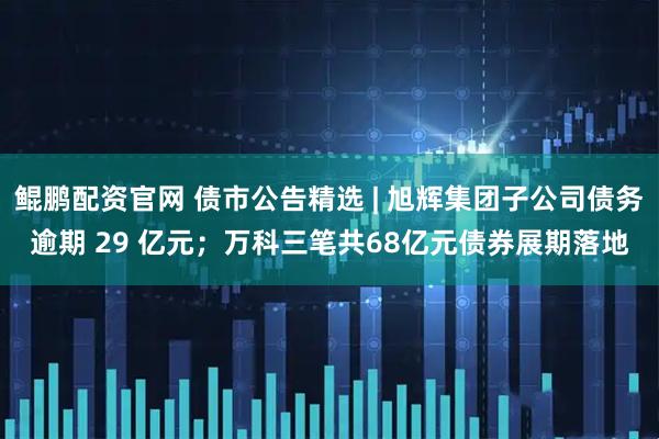 鲲鹏配资官网 债市公告精选 | 旭辉集团子公司债务逾期 29 亿元；万科三笔共68亿元债券展期落地